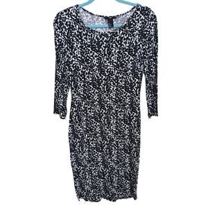 H&M Animal Print Bodycon Midi Dress Small Black Cocktail Party Club Glam Retro